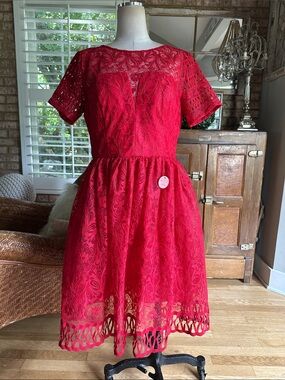 CHI CHI LONDON RED LAVINIA DRESS UK 16 / US 12 NEW